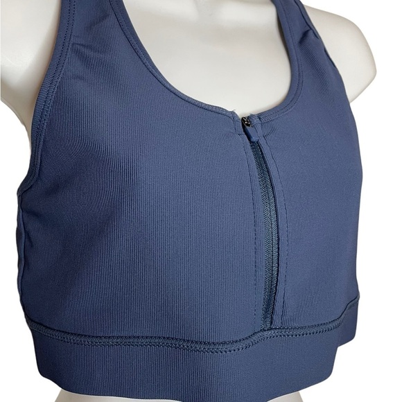 Blue womens Zip-Front  Sports Bra - Picture 7 of 12